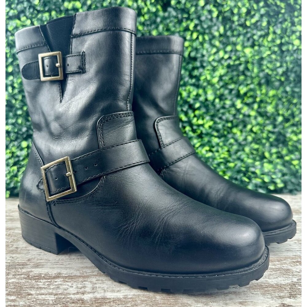 SOFTWALK Bellville Boot Women’s 6.5M Black Leather Moto‎ Biker Ankle Zip Comfort